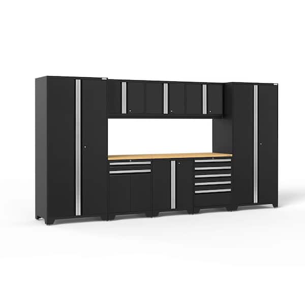 NewAge Products Pro Series 156 in. W x 84.75 in. H x 24 in. D 18-Gauge Welded Steel Garage Cabinet Set in Black (9-Piece)