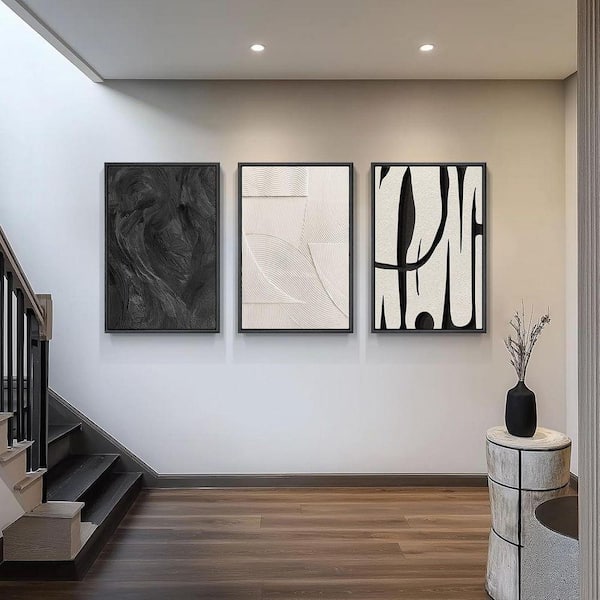 3 Piece Large Framed Black and White Abstract Wall Art Poster