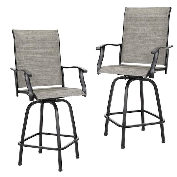 WIAWG Swivel Metal Outdoor Bar Stools, High Patio Bar Stools Textilene for Bistro Lawn All Weather Furniture (Set of 2)