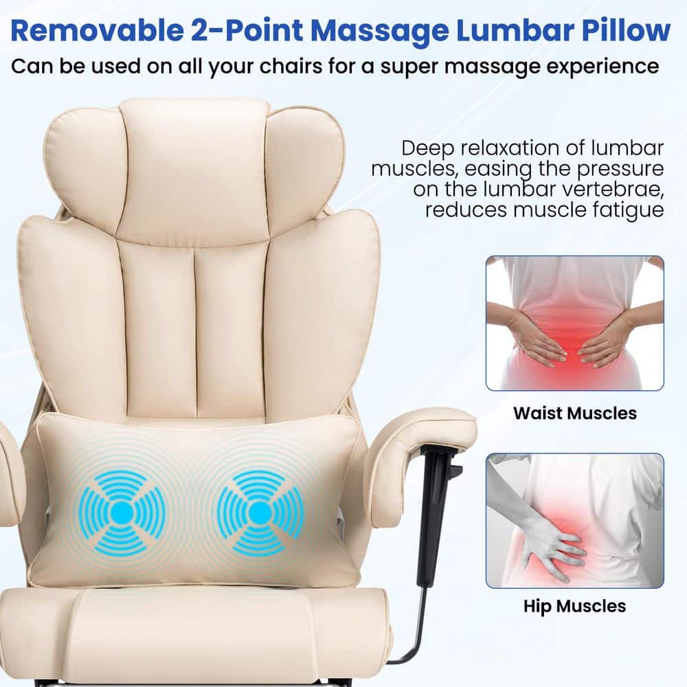 Beige Faux Leather Ergonomic Executive Chair with Adjustable Arms and Metal Base