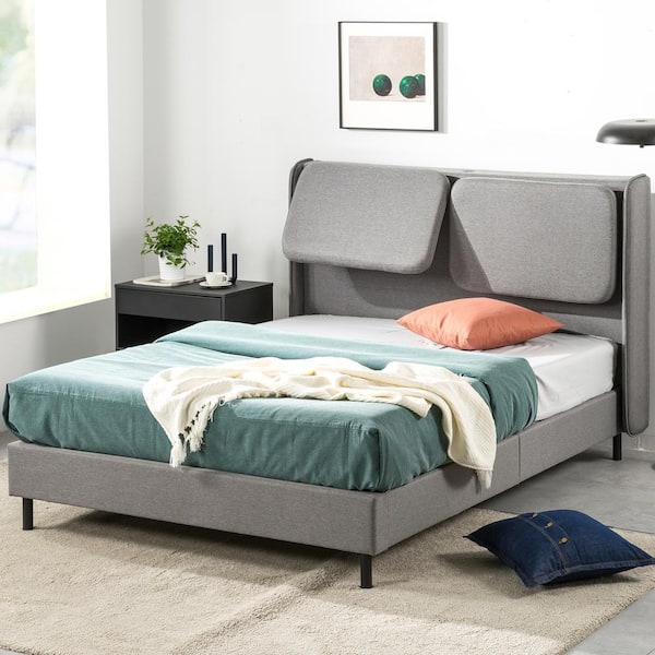 Zinus Avery Grey Queen Platform Bed with Reclining Headboard and