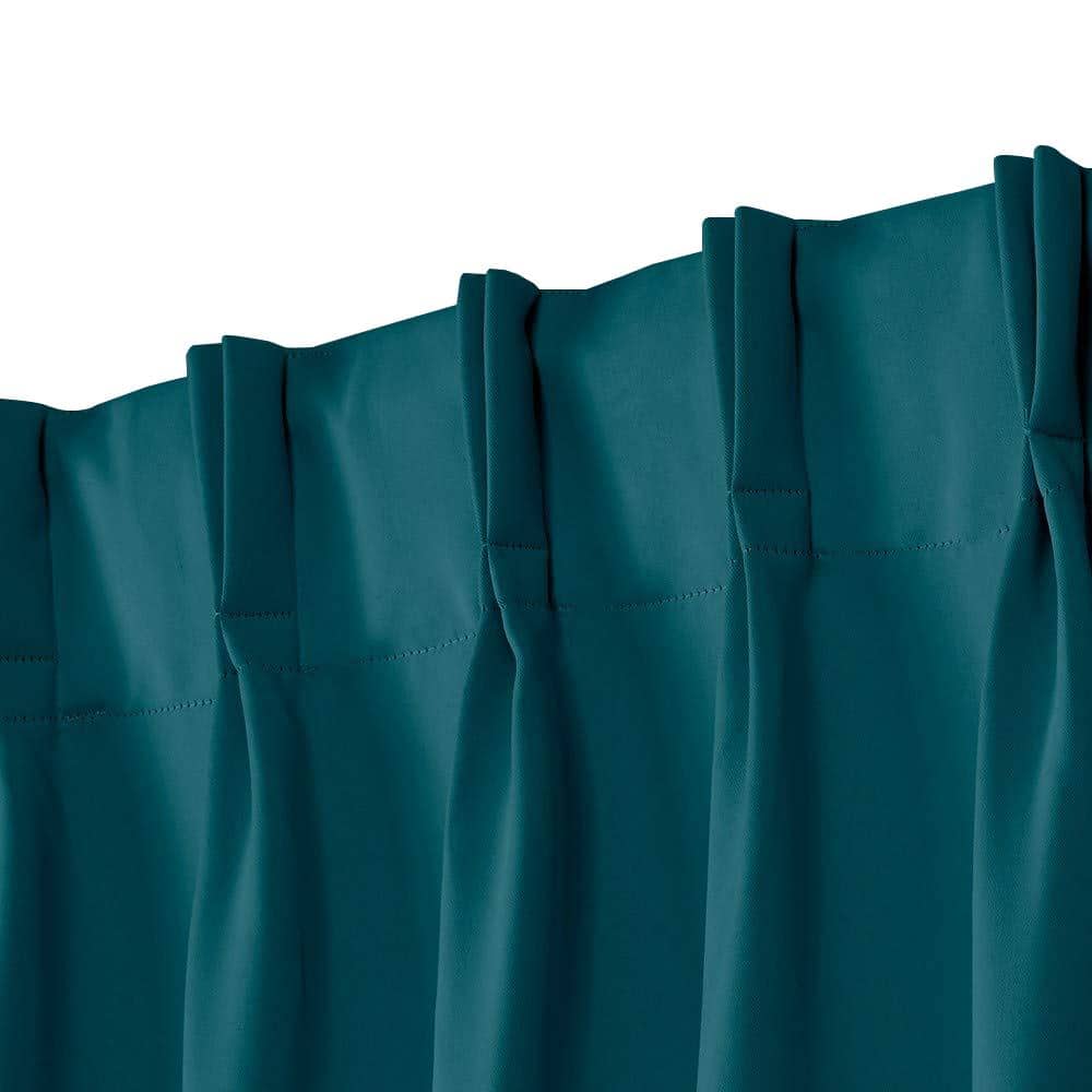 Teal Blackout Pleated Linen-Blend Curtain Panels, 84" Length
