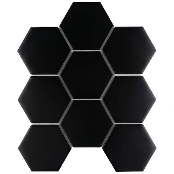 Merola Tile Metro Super 4 in. Hex Matte Black 10 in. x 11-1/2 in ...