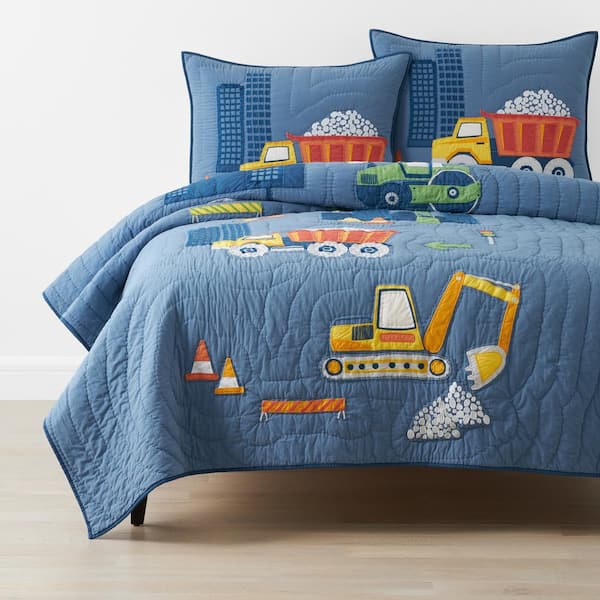 The Company Store Company Kids Construction Trucks Blue Multi Full/Queen Cotton Quilt