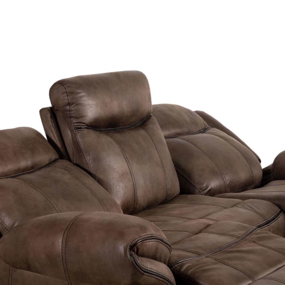 87" Brown Suede Reclining Sofa with Cup Holders