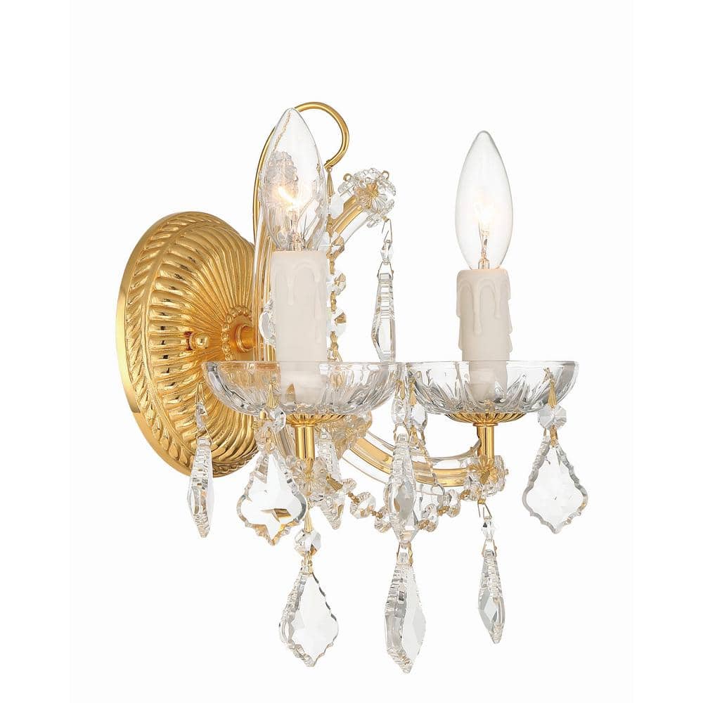 Elegant Gold 2-Light Wall Sconce with Clear Hand-Cut Crystals