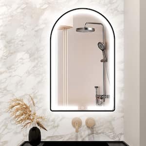 Rita 19.6 in. W x 31.5 in. H Arched Metal Framed LED Light Wall Mount Bathroom Vanity Mirror in Black