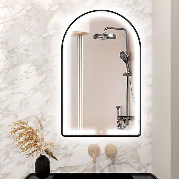 Decor Wonderland Rita 19.6 in. W x 31.5 in. H Arched Metal Framed LED Light Wall Mount Bathroom Vanity Mirror in Black