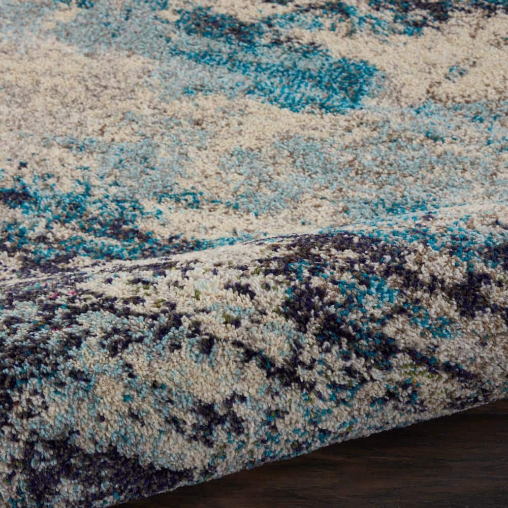 Reversible 5' x 7' Blue Abstract Synthetic Stain-Resistant Rug