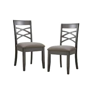 36.5 in. H Wood Double Crossback Graystone Dining Side Chair with Moss Heather Seat Dining Chair (Set of 2)