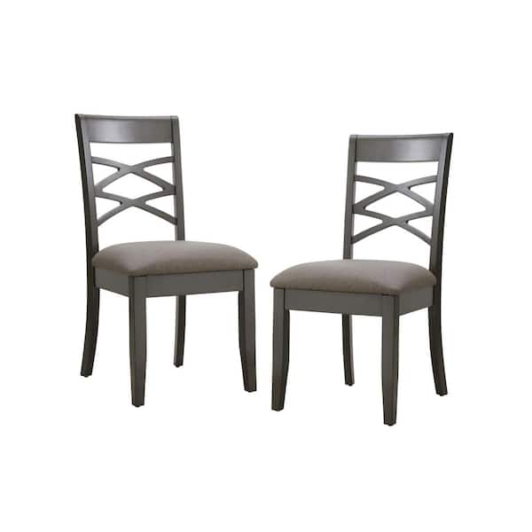Leick Home 36.5 in. H Wood Double Crossback Graystone Dining Side Chair with Moss Heather Seat Dining Chair (Set of 2)