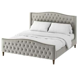 Edmund Gray Wood 87 in. W x 80.6 in. D x 52.5 in. H Tufted Frame King Platform Bed with Nailhead Trim Design