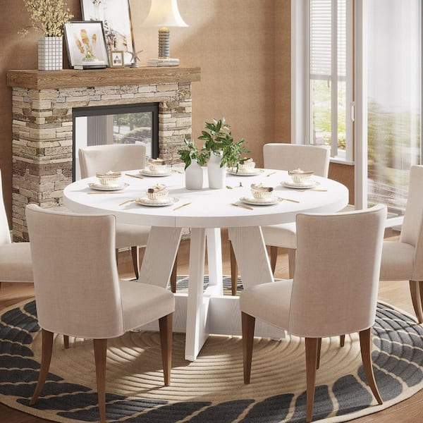 BYBLIGHT Roesler White Round Dining Table, Wood 47 Pedestal