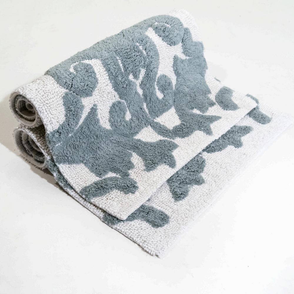Elegant Iron Gate Dual-Tone Scroll Bath Rug Set in Gray