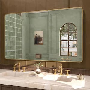 Cosy 60 in. W x 36 in. H Rectangular Framed Wall Bathroom Vanity Mirror in Brushed Gold