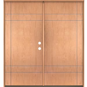 SUMMIT Modern 72 in. x 80 in. Left-Active/Inswing 10-Grid Solid Panel Teak Stain Double Fiberglass Prehung Front Door