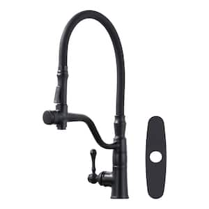 Single Handle Bridge Kitchen Faucet with 2 Water Modes in Matte Black