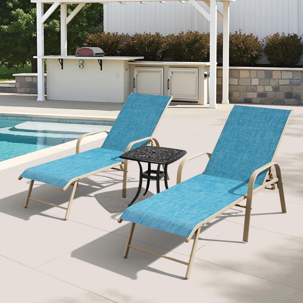 3-Piece Adjustable Aluminum Outdoor Chaise Lounge in Blue with Armrest and Side Table price history on PriceWatchPro