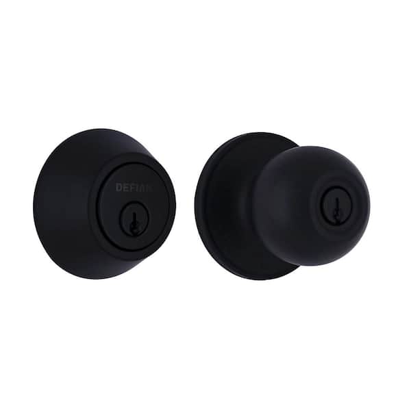 Matte Black Keyed Ball Entry Door Knob with Single Cylinder Combo Pack