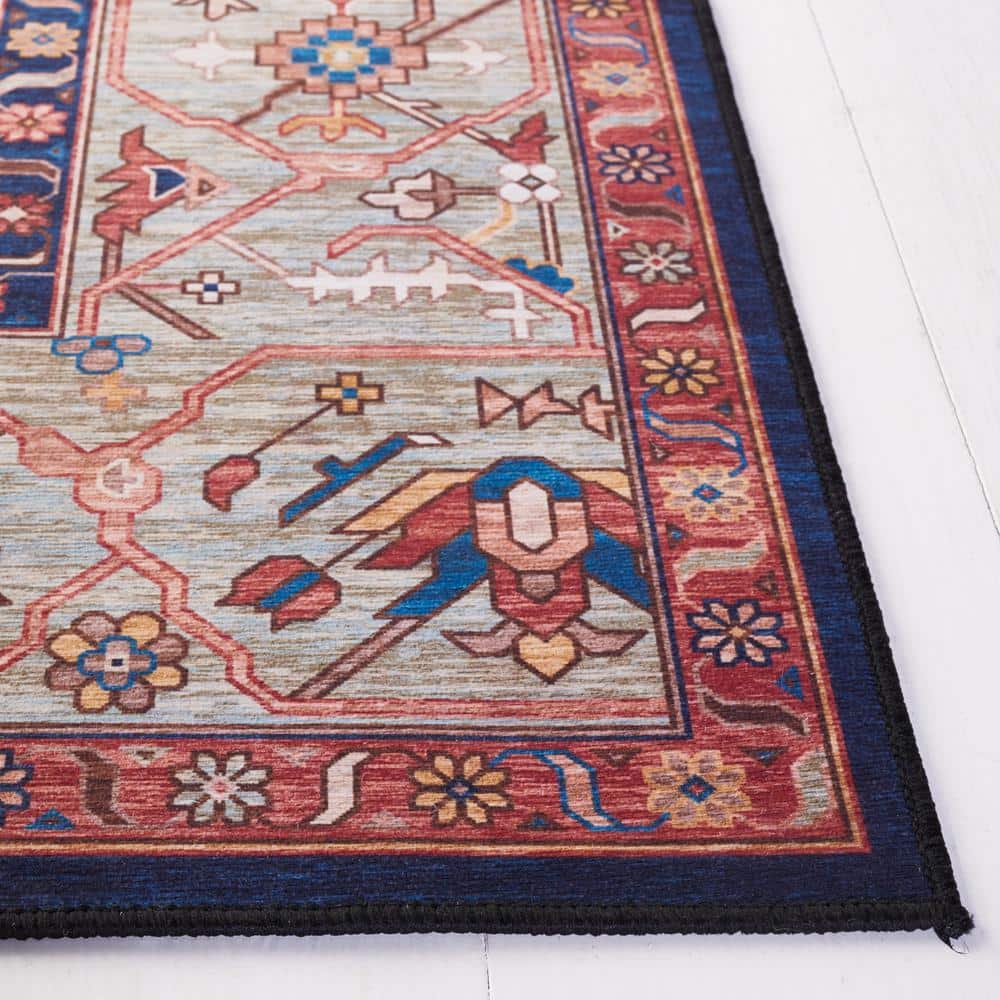 Tucson 5' x 8' Blue and Rust Machine Washable Area Rug