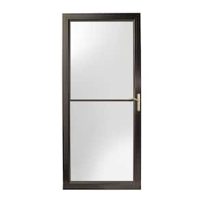 36 in. x 80 in. 3000 Series Black Right-Hand Self-Storing Easy Install Aluminum Storm Door with Brass Hardware