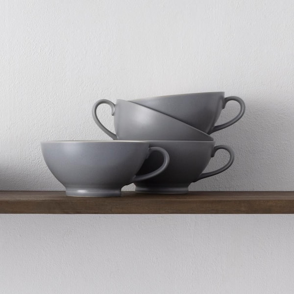 Colorwave Slate 5.5 in., 18 fl. oz. (Gray) Stoneware Handled Bowls, (Set of 4)