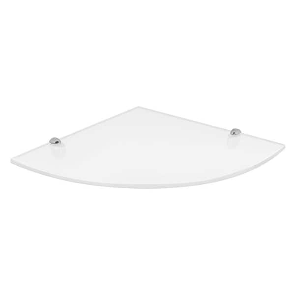 Fab Glass and Mirror 10 in. L x 0.37 in. H x 10 in. W Wall Mount White Tempered Glass Floating Corner Shelf in Chrome Brackets