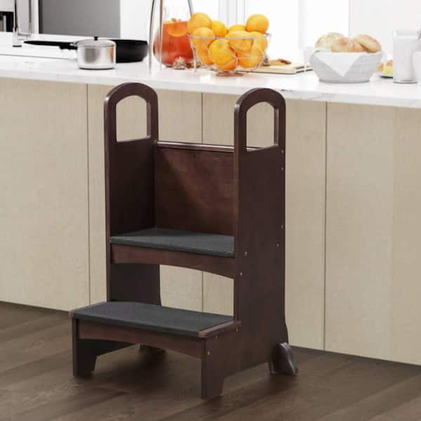 MAYKOOSH Kids Step to It Stool, Step Stool Chair Kitchen Step Stools for Kids, Wooden Stepping Stool for Kids in Espresso