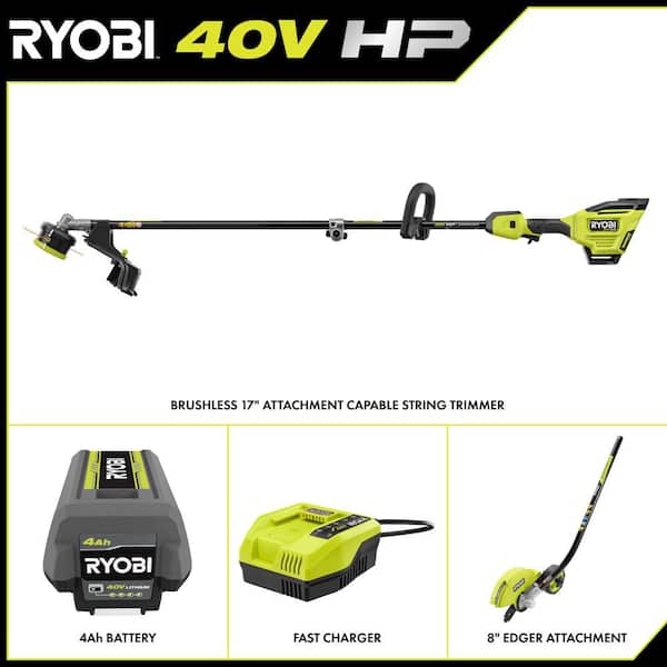 40V HP Brushless Whisper Series 17 in. Cordless Attachment Capable String Trimmer with Edger, 4 Ah Battery, and Charger