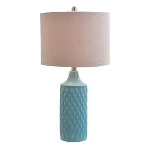 26.5 in. Blue Ceramic Table Lamp with Linen Shade