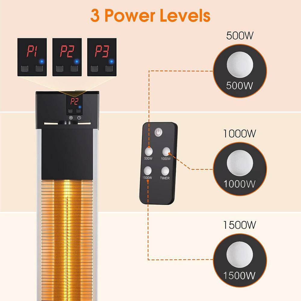 Black Aluminum Electric Standing Patio Heater with Remote Control