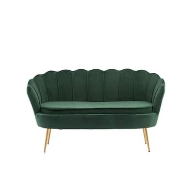 Antwan 52.4 in. Green Modern Velvet Upholstered Tuxedo Arm 2-Seats Loveseats with Metal Legs