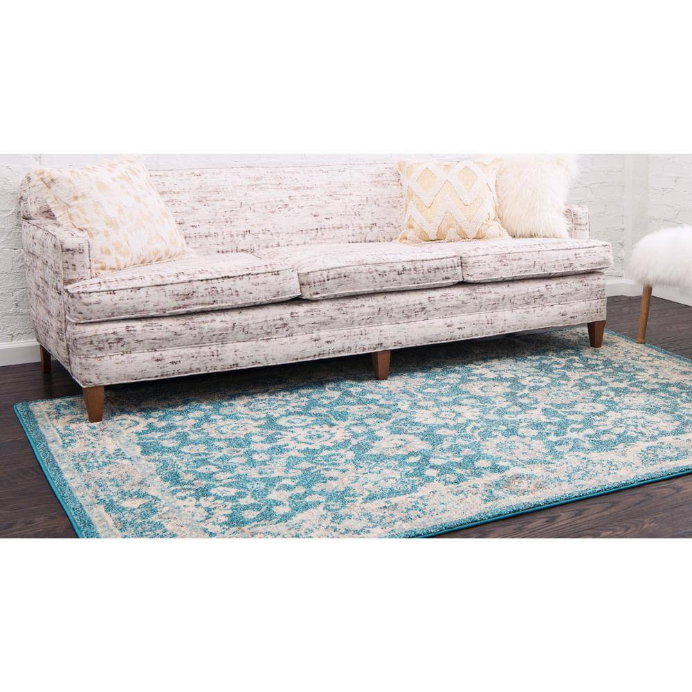 Turquoise Floral 8x8 Square Synthetic Rug for Indoor Elegance