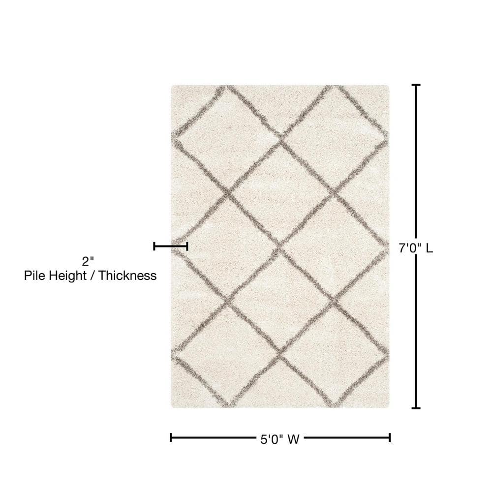 Ivory and Grey Diamond Shag 5' x 7' Area Rug