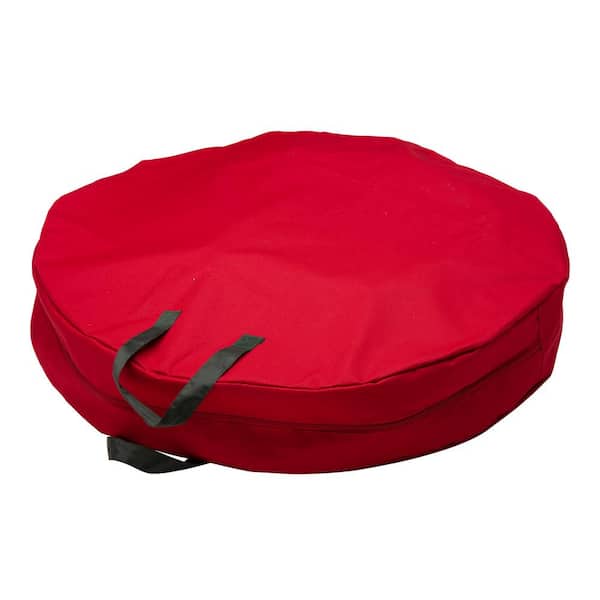 Glitzhome 30 in. Dia x 5 in. H Red Canvas Christmas Wreath Storage Bag with Zipper Fits Wreath up to 30 in.