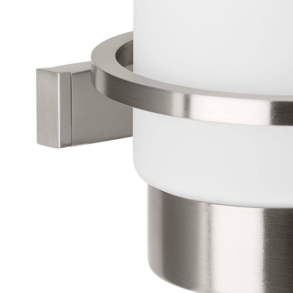 Brushed Nickel 2-Light Vanity with White Glass Shades