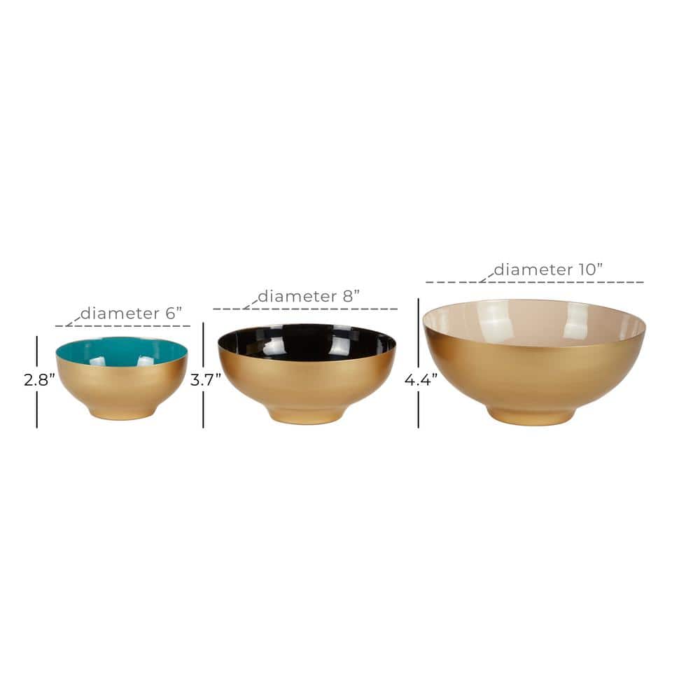 Multi-Colored Metal Decorative Bowls with Enamel Interior, Set of 3