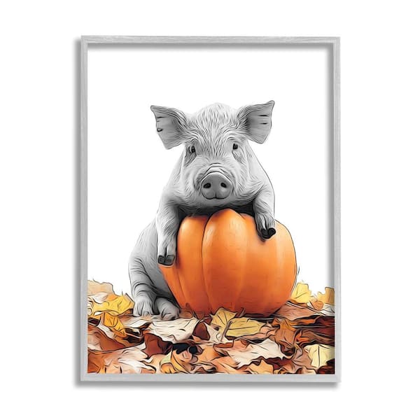 Stupell Industries Pig and Autumn Leaves by Annalisa Latella 1-Piece Framed Graphic Print Animal Poster Art Print 20 in. x 16 in.