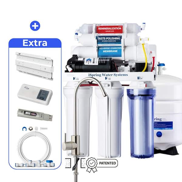 RCC7P-AK Alkaline Reverse Osmosis System w/ Slide-Out Mounting Kit, TDS Pen, Fridge/Ice Maker Kit, Filter Life Reminder