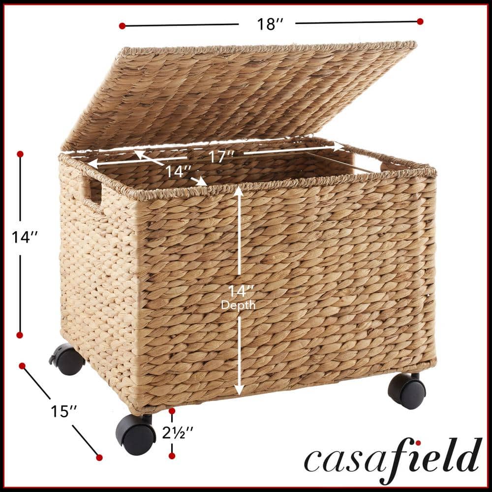Natural Water Hyacinth Rolling Filing Cabinet with Lid