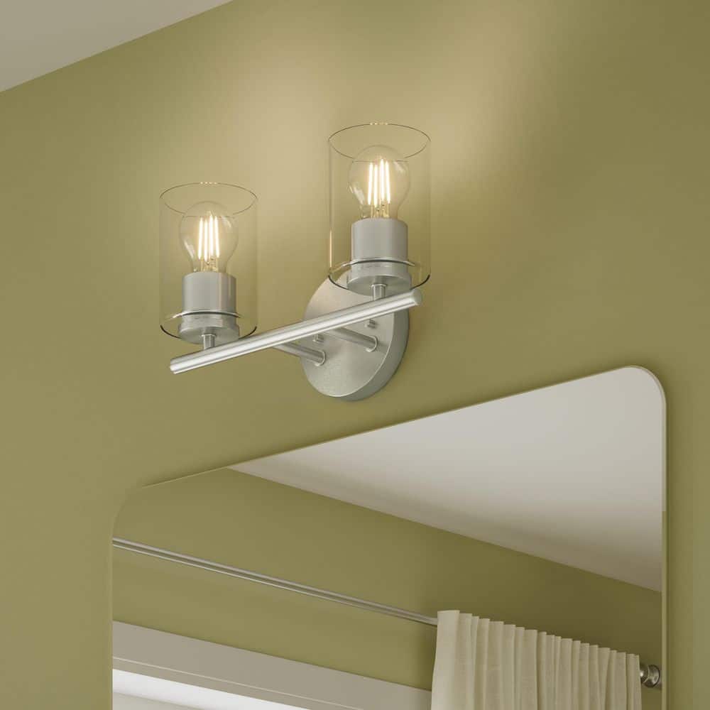Replay 13 in. 2-Light Brushed Nickel Vanity Light with Clear Glass Shades price history on PriceWatchPro