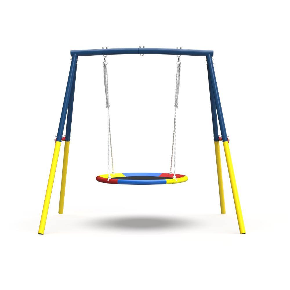 Flying Saucer Swing Set with Heavy Duty A-Frame Metal Stand, Outdoor Patio Swing for Backyard Play, Blue price history on PriceWatchPro