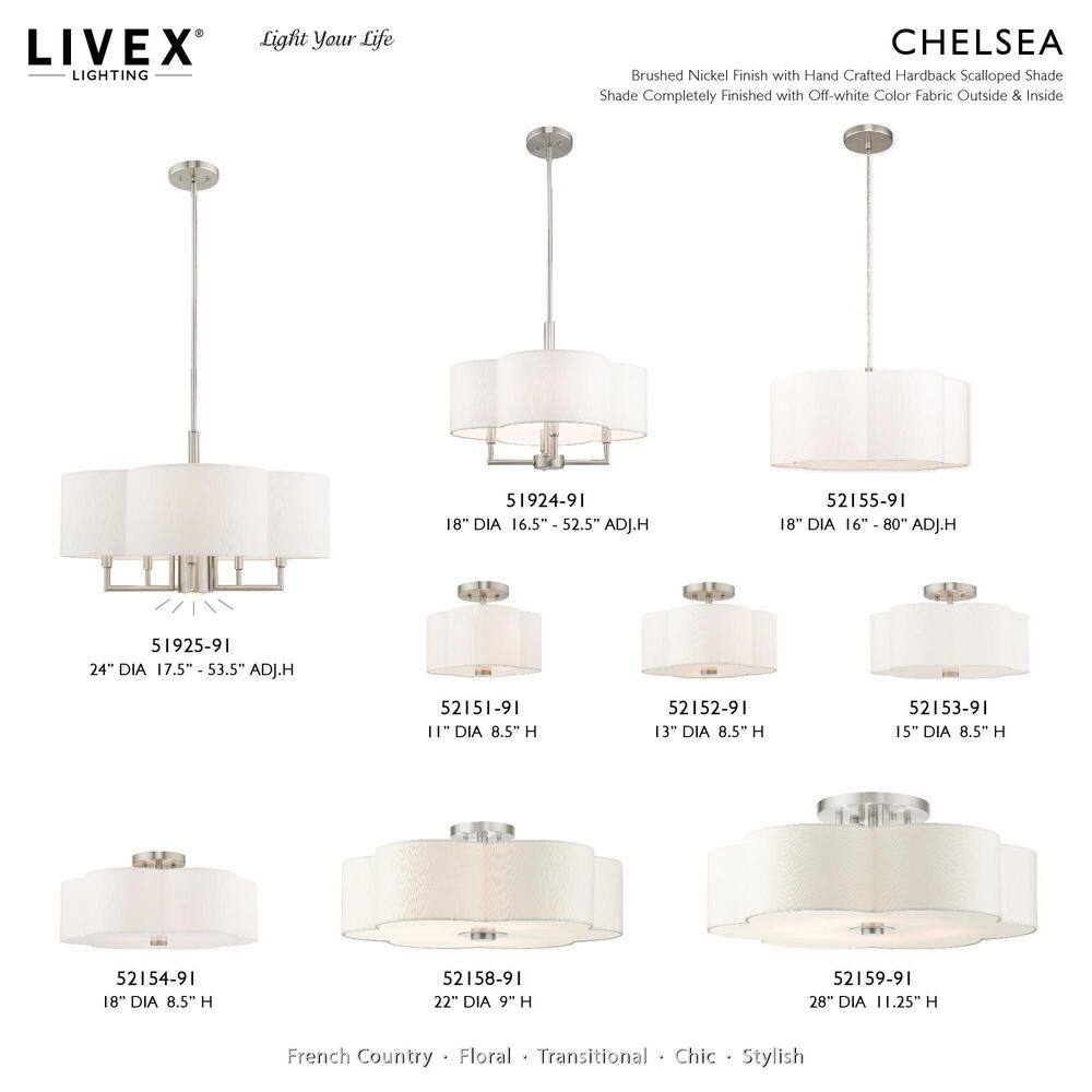 Chelsea Brushed Nickel 6-Light Semi-Flush Mount with Scalloped Shade