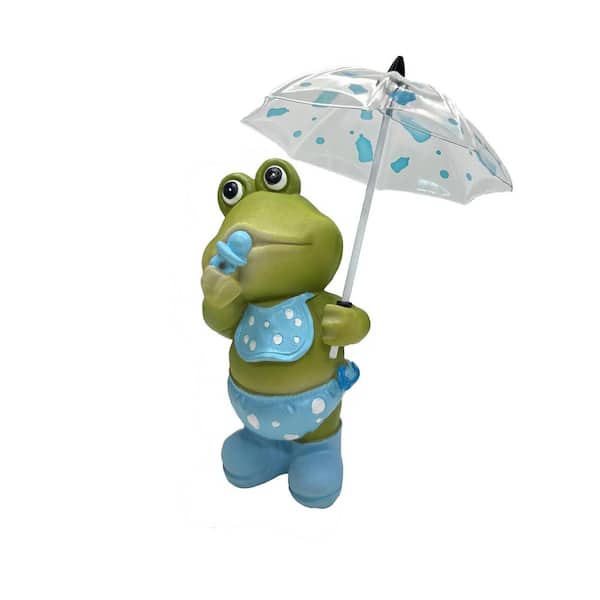 Phewnyzo 2.4 in. x 2.8 in. x 6 in. Cute Frog Garden Statue with Umbrella Hand Painted Resin Garden Decor Outdoor Decorative