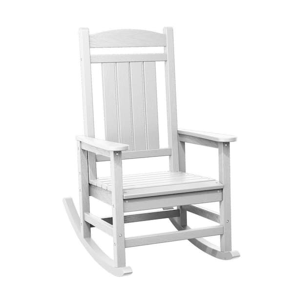 HDPE Plastic Slat Adirondack Outdoor Rocking Chair for Porch Rocker, White