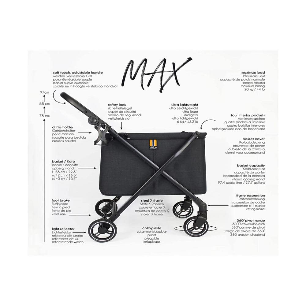 Black Foldable Metal Frame Shopping Cart with Swivel Wheels
