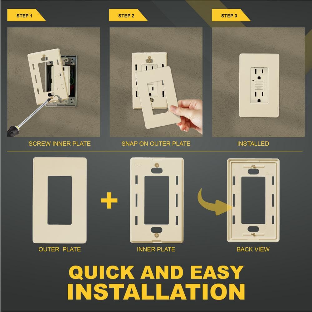 Ivory Thermoplastic 1-Gang Screwless Wall Plate Set