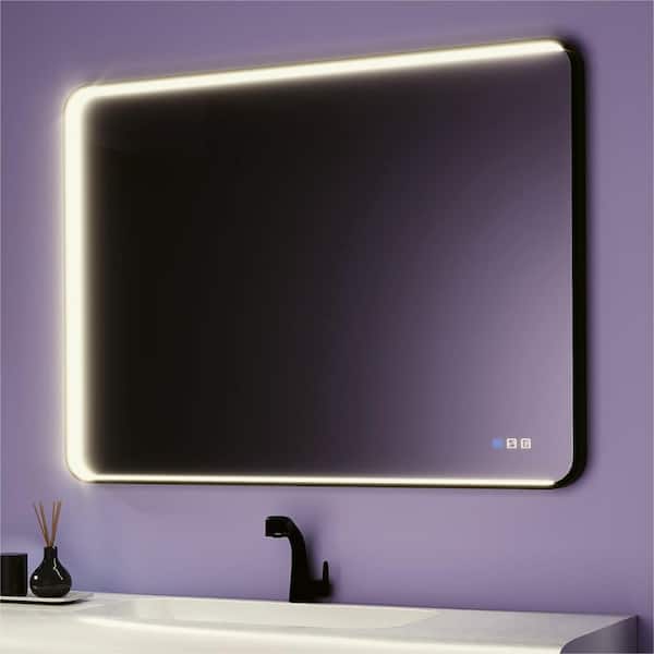 48 in. W x 36 in. H Rectangular Aluminum Framed Light Dimmable Anti-Fog LED Wall Bathroom Vanity Mirror in Black
