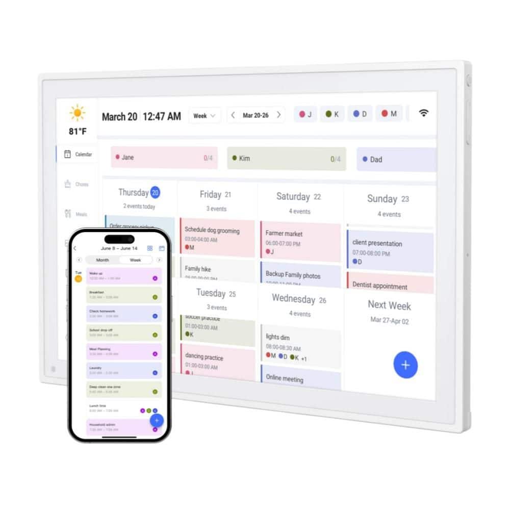 10.1 in. Digital Calendar and Chore Chart with IPS Touch Screen and  HD Display for Schedules, Sharings, White price history on PriceWatchPro