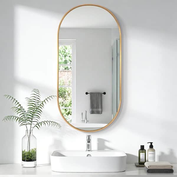 19.7 in. W x 39.4 in. H Oval Gold Decorative Aluminum Alloy Framed Wall Mirror